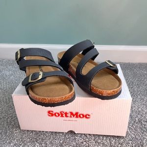 Soft Moc sandals, new/never worn, size 3 (kids)/size 5 (women)